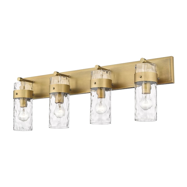 Fontaine 4 Light Vanity, Rubbed Brass & Clear